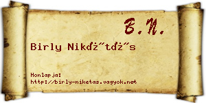 Birly Nikétás névjegykártya